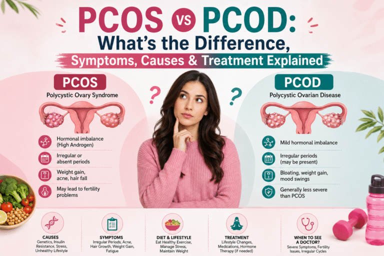 Read more about the article What’s the difference between PCOS and PCOD: Symptoms, Causes & Treatment Explained